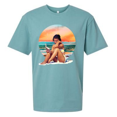 Lady Sunset Reading Book Sueded Cloud Jersey T-Shirt