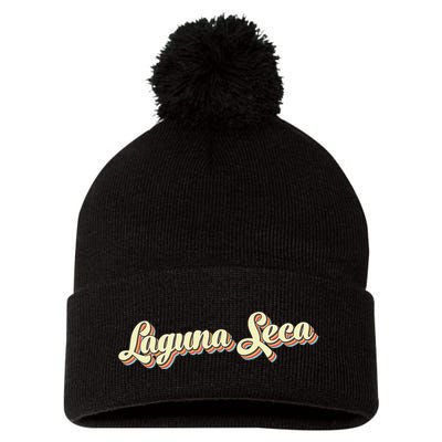 Laguna Seca Retro Art Baseball Font Vintage Pom Pom 12in Knit Beanie