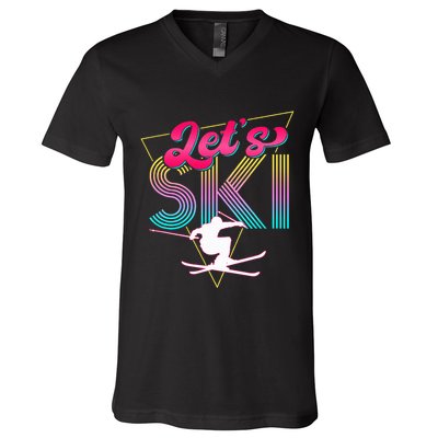 LetS Ski Retro 80s Skiing Party Outfit 90s Skier Costume V-Neck T-Shirt