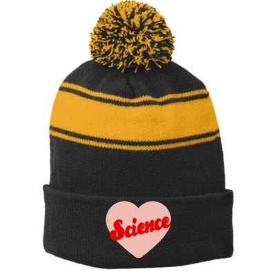 Love Science Retro Heart Stripe Pom Pom Beanie