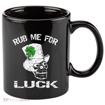 Leprechaun Scull Rub Me For Luck Gift 11oz C Handle Ceramic Mug