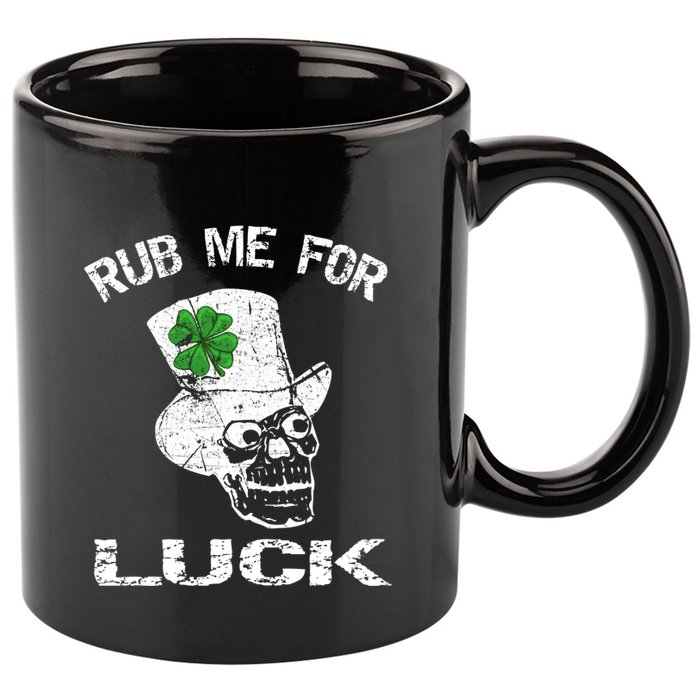 Leprechaun Scull Rub Me For Luck Gift 11oz C Handle Ceramic Mug