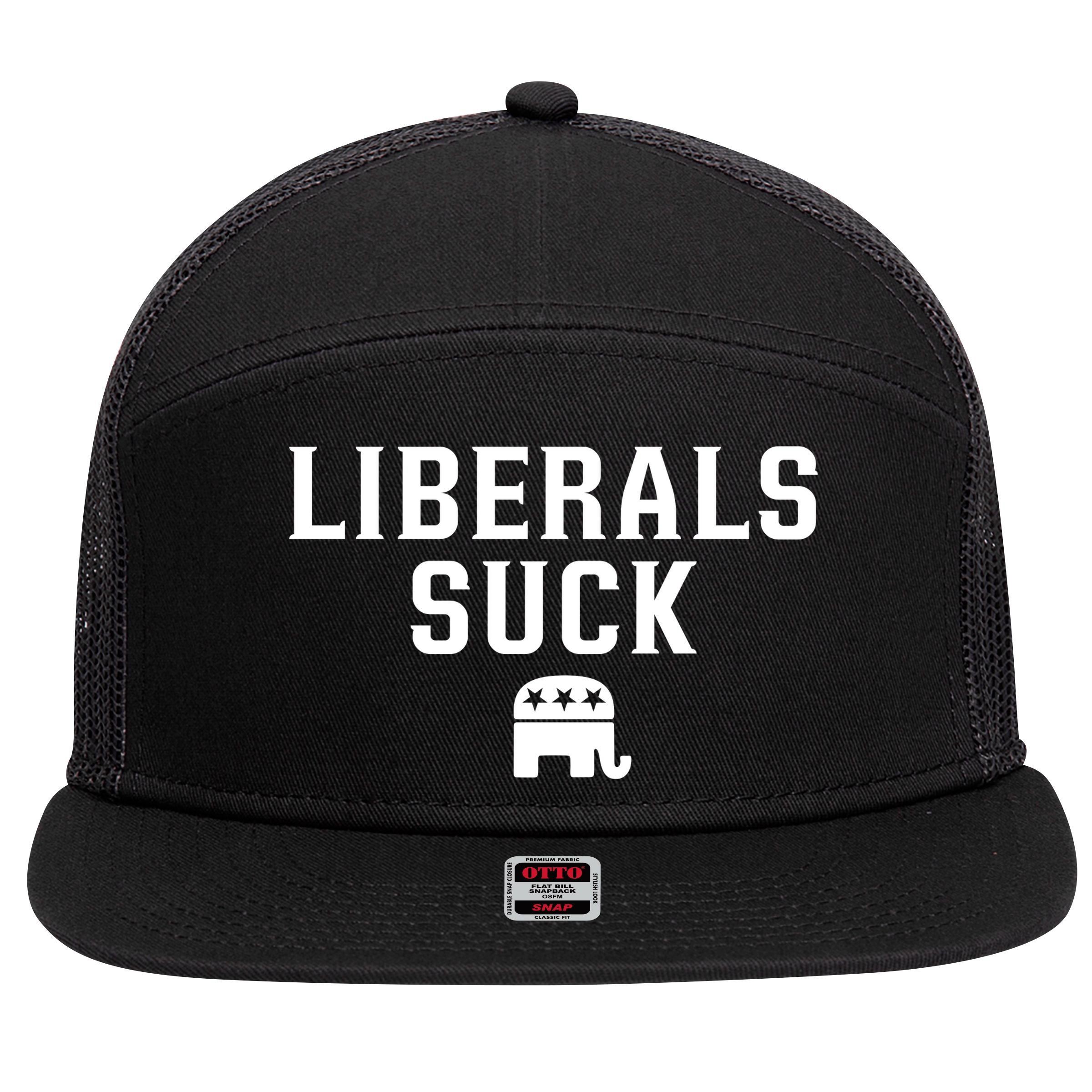 Liberals Suck Republican Party Elephant Conservatives 7 Panel Mesh Trucker Snapback Hat