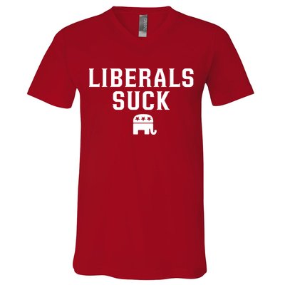 Liberals Suck Republican Party Elephant Conservatives V-Neck T-Shirt