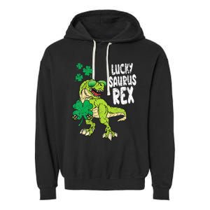 Lucky Saurus Rex T-Rex green St Patricks Day Garment-Dyed Fleece Hoodie