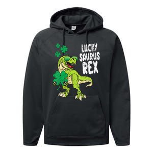 Lucky Saurus Rex T-Rex green St Patricks Day Performance Fleece Hoodie