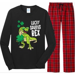 Lucky Saurus Rex T-Rex green St Patricks Day Long Sleeve Pajama Set