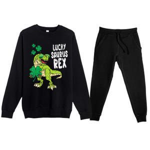 Lucky Saurus Rex T-Rex green St Patricks Day Premium Crewneck Sweatsuit Set