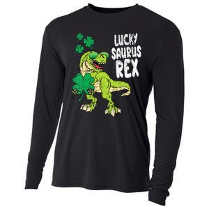 Lucky Saurus Rex T-Rex green St Patricks Day Cooling Performance Long Sleeve Crew