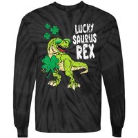 Lucky Saurus Rex T-Rex green St Patricks Day Tie-Dye Long Sleeve Shirt