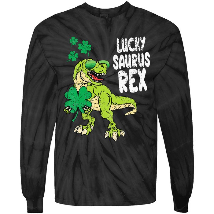 Lucky Saurus Rex T-Rex green St Patricks Day Tie-Dye Long Sleeve Shirt