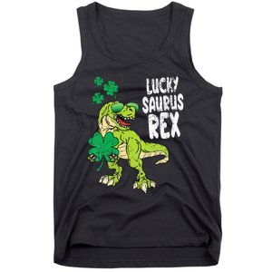 Lucky Saurus Rex T-Rex green St Patricks Day Tank Top