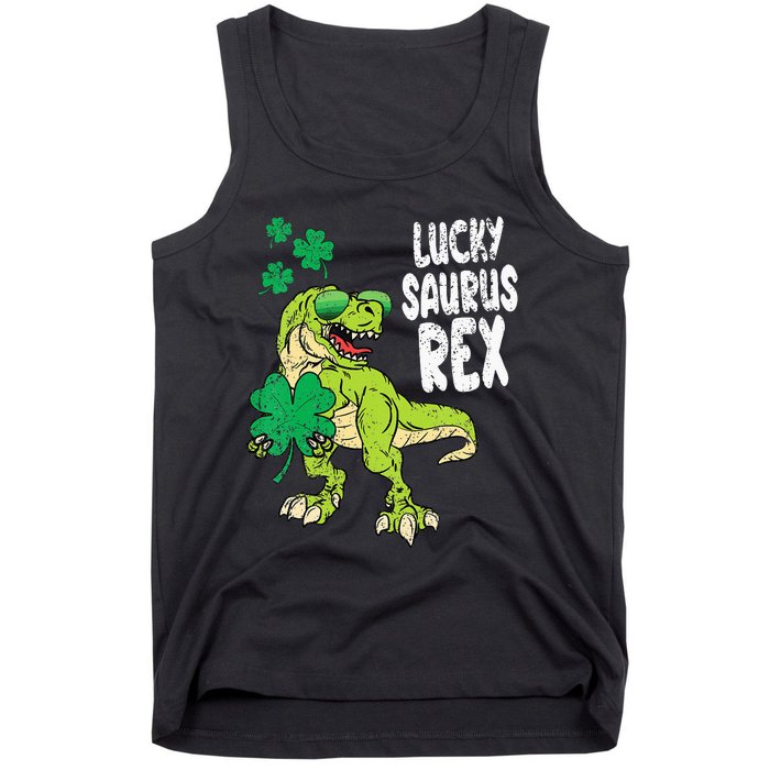 Lucky Saurus Rex T-Rex green St Patricks Day Tank Top