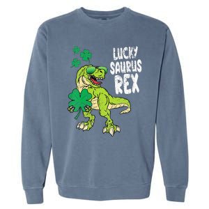 Lucky Saurus Rex T-Rex green St Patricks Day Garment-Dyed Sweatshirt