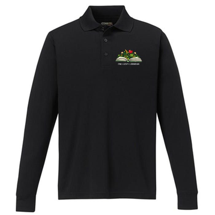 Love Shamrock Reading Teacher Funny St Patricks Day Performance Long Sleeve Polo