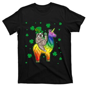 Leprechaun Sloth Riding Llama Unicorn St Patricks Day T-Shirt