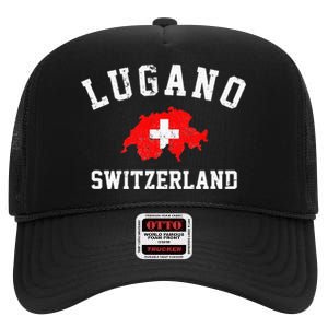 Lugano, Swiss Switzerland High Crown Mesh Back Trucker Hat