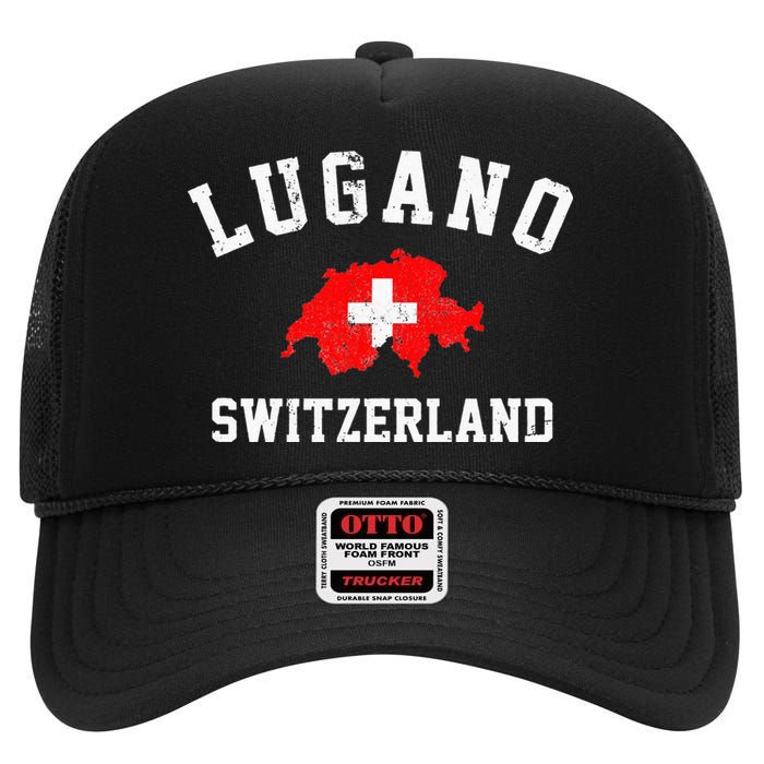 Lugano, Swiss Switzerland High Crown Mesh Back Trucker Hat