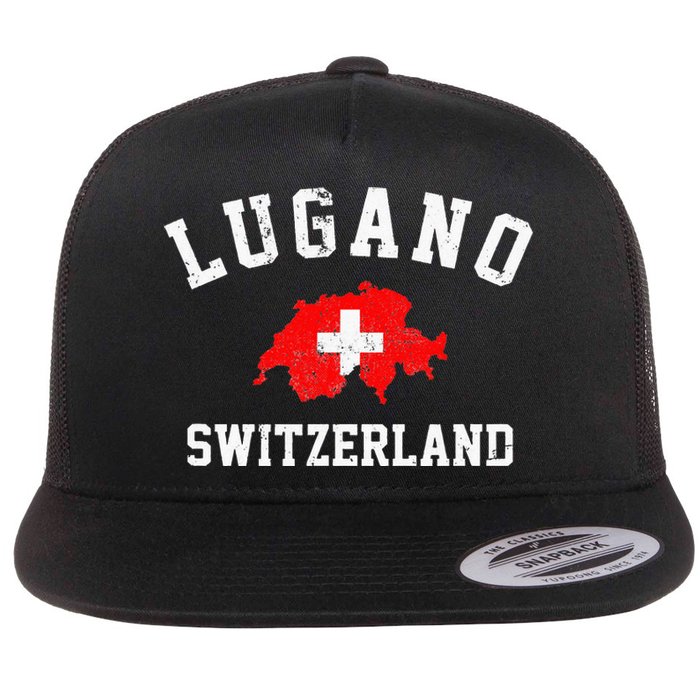 Lugano, Swiss Switzerland Flat Bill Trucker Hat