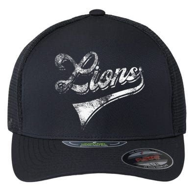 Lions School Sports Fan Team Spirit Mascot Flexfit Unipanel Trucker Cap