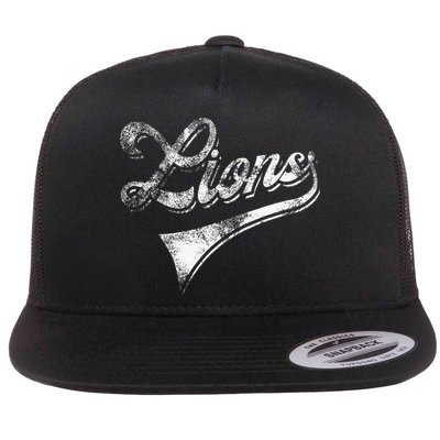 Lions School Sports Fan Team Spirit Mascot Flat Bill Trucker Hat