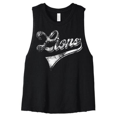 Lions School Sports Fan Team Spirit Mascot Women's Racerback Cropped Tank