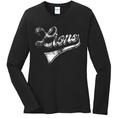 Lions School Sports Fan Team Spirit Mascot Ladies Long Sleeve Shirt