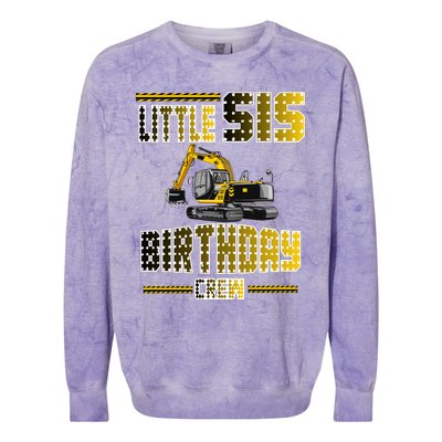 Little Sis Sister Birthday Crew Party Excavator Colorblast Crewneck Sweatshirt