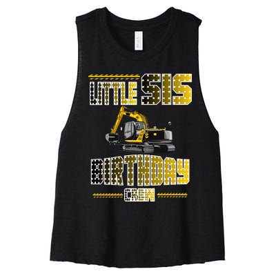 Little Sis Sister Birthday Crew Party Excavator Women's Racerback Cropped Tank