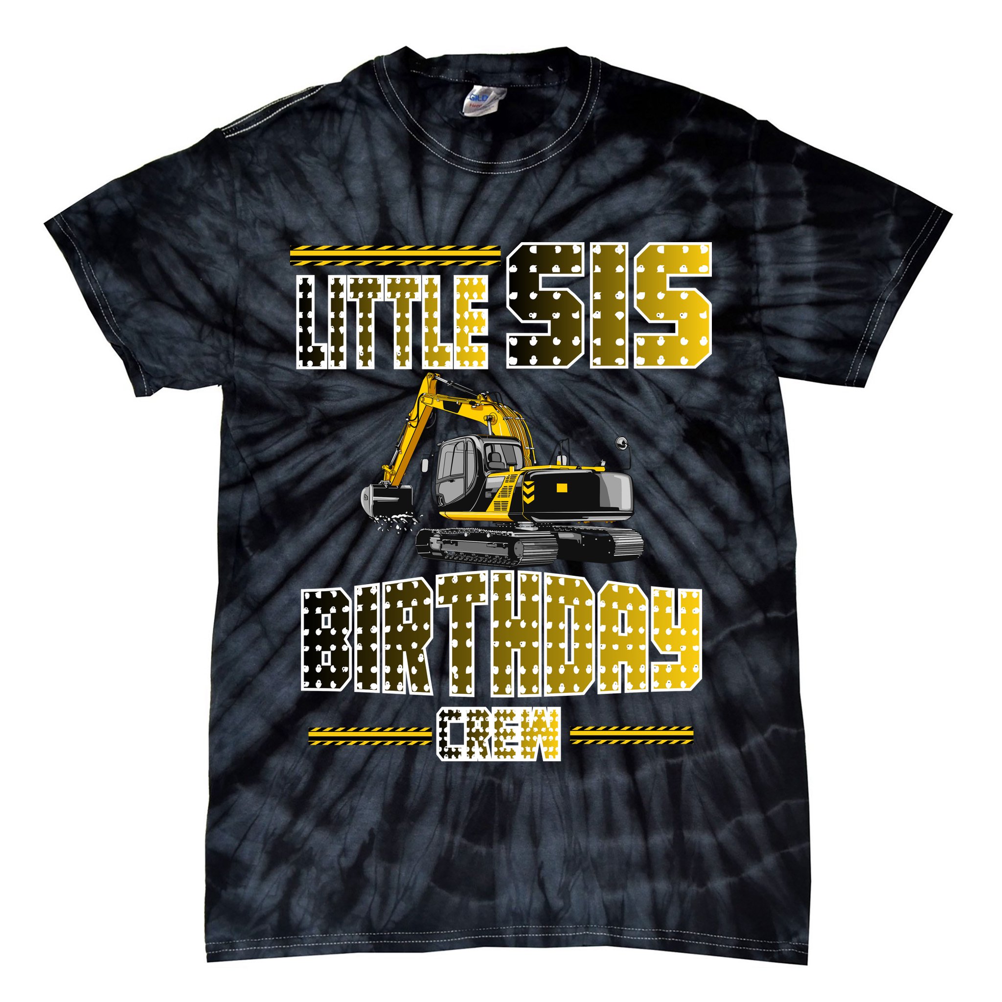 Little Sis Sister Birthday Crew Party Excavator Tie-Dye T-Shirt