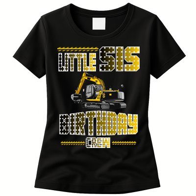 Little Sis Sister Birthday Crew Party Excavator Womens T-Shirt