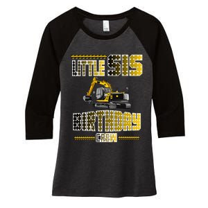 Little Sis Sister Birthday Crew Party Excavator Women's Tri-Blend 3/4-Sleeve Raglan Shirt