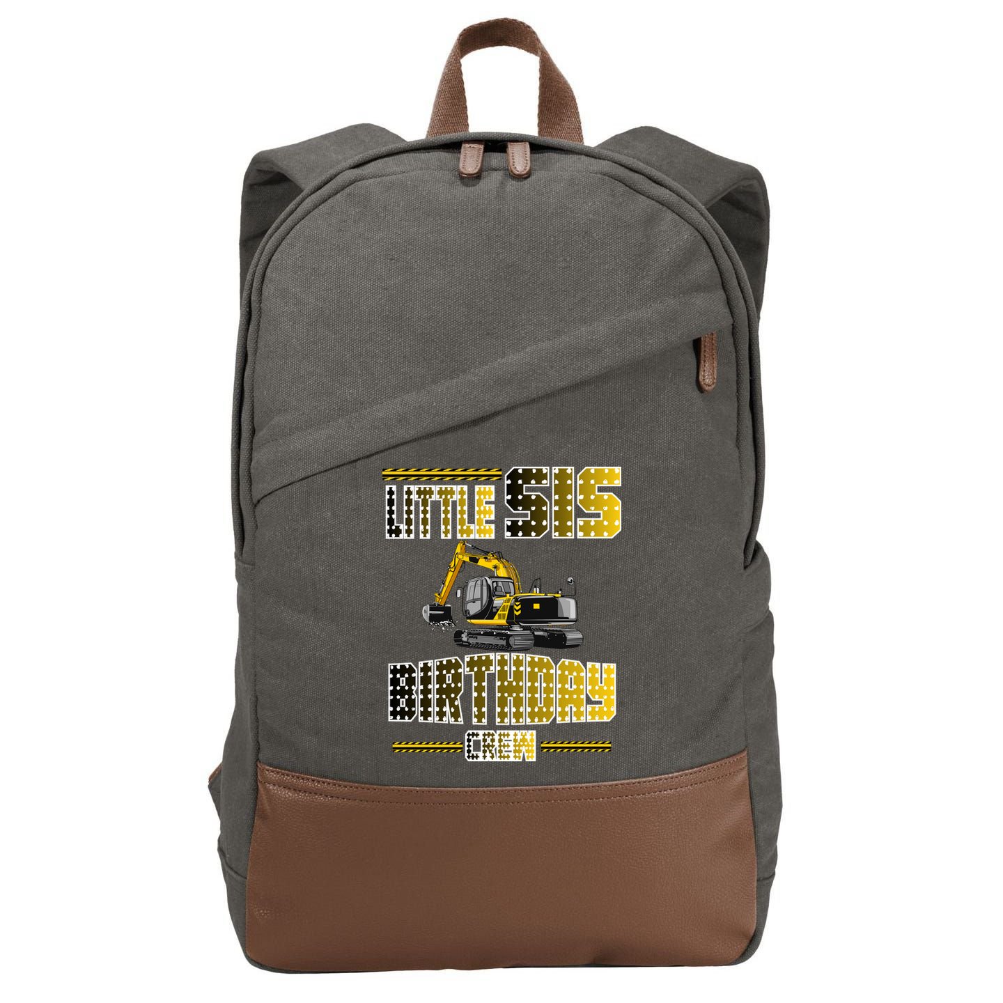 Little Sis Sister Birthday Crew Party Excavator Cotton Canvas Backpack