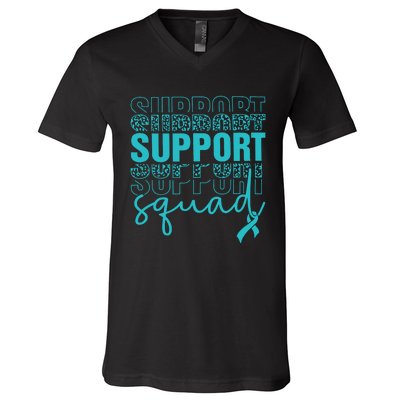 Leopard Support Squad Ovarian Cancer Awareness Ovarian Cancer Warrior V-Neck T-Shirt