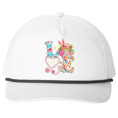 Love Stethoscope Scrub Life Nurse Bunny Easter Day Outfit Snapback Five-Panel Rope Hat