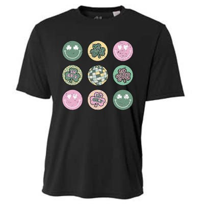 Lucky Shamrock Smile Face Disco Groovy St Patricks Day Cooling Performance Crew T-Shirt