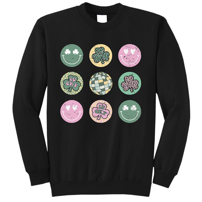 Lucky Shamrock Smile Face Disco Groovy St Patricks Day Sweatshirt