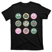 Lucky Shamrock Smile Face Disco Groovy St Patricks Day T-Shirt