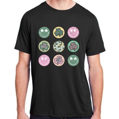 Lucky Shamrock Smile Face Disco Groovy St Patricks Day Adult ChromaSoft Performance T-Shirt