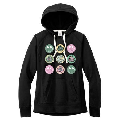 Lucky Shamrock Smile Face Disco Groovy St Patricks Day Women's Fleece Hoodie