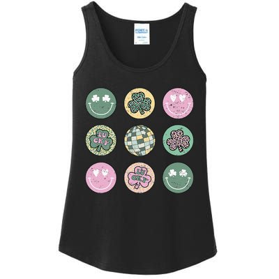 Lucky Shamrock Smile Face Disco Groovy St Patricks Day Ladies Essential Tank