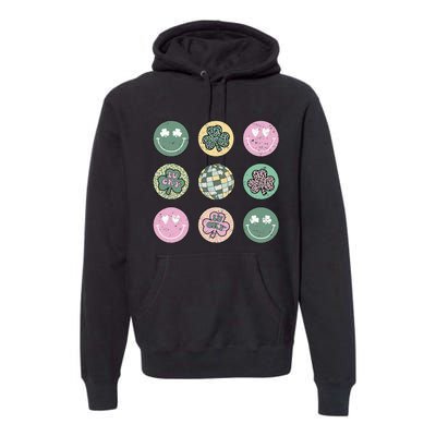 Lucky Shamrock Smile Face Disco Groovy St Patricks Day Premium Hoodie