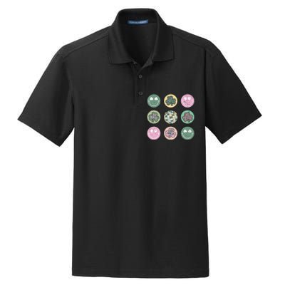 Lucky Shamrock Smile Face Disco Groovy St Patricks Day Dry Zone Grid Polo