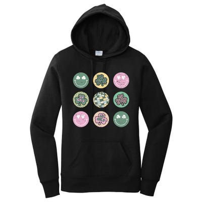 Lucky Shamrock Smile Face Disco Groovy St Patricks Day Women's Pullover Hoodie