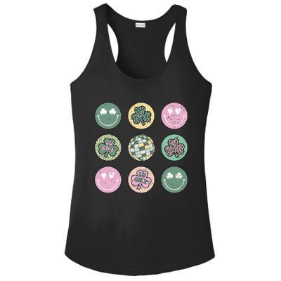 Lucky Shamrock Smile Face Disco Groovy St Patricks Day Ladies PosiCharge Competitor Racerback Tank