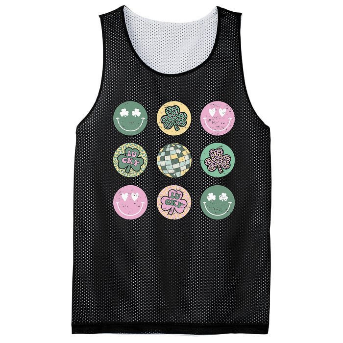 Lucky Shamrock Smile Face Disco Groovy St Patricks Day Mesh Reversible Basketball Jersey Tank