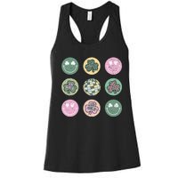 Lucky Shamrock Smile Face Disco Groovy St Patricks Day Women's Racerback Tank