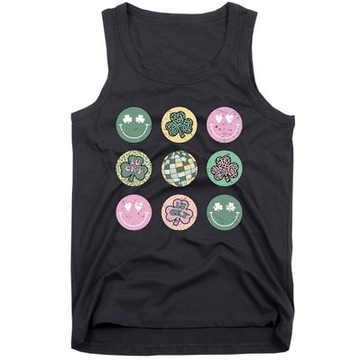 Lucky Shamrock Smile Face Disco Groovy St Patricks Day Tank Top