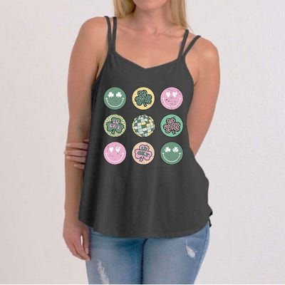 Lucky Shamrock Smile Face Disco Groovy St Patricks Day Women's Strappy Tank