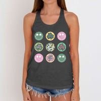 Lucky Shamrock Smile Face Disco Groovy St Patricks Day Women's Knotted Racerback Tank